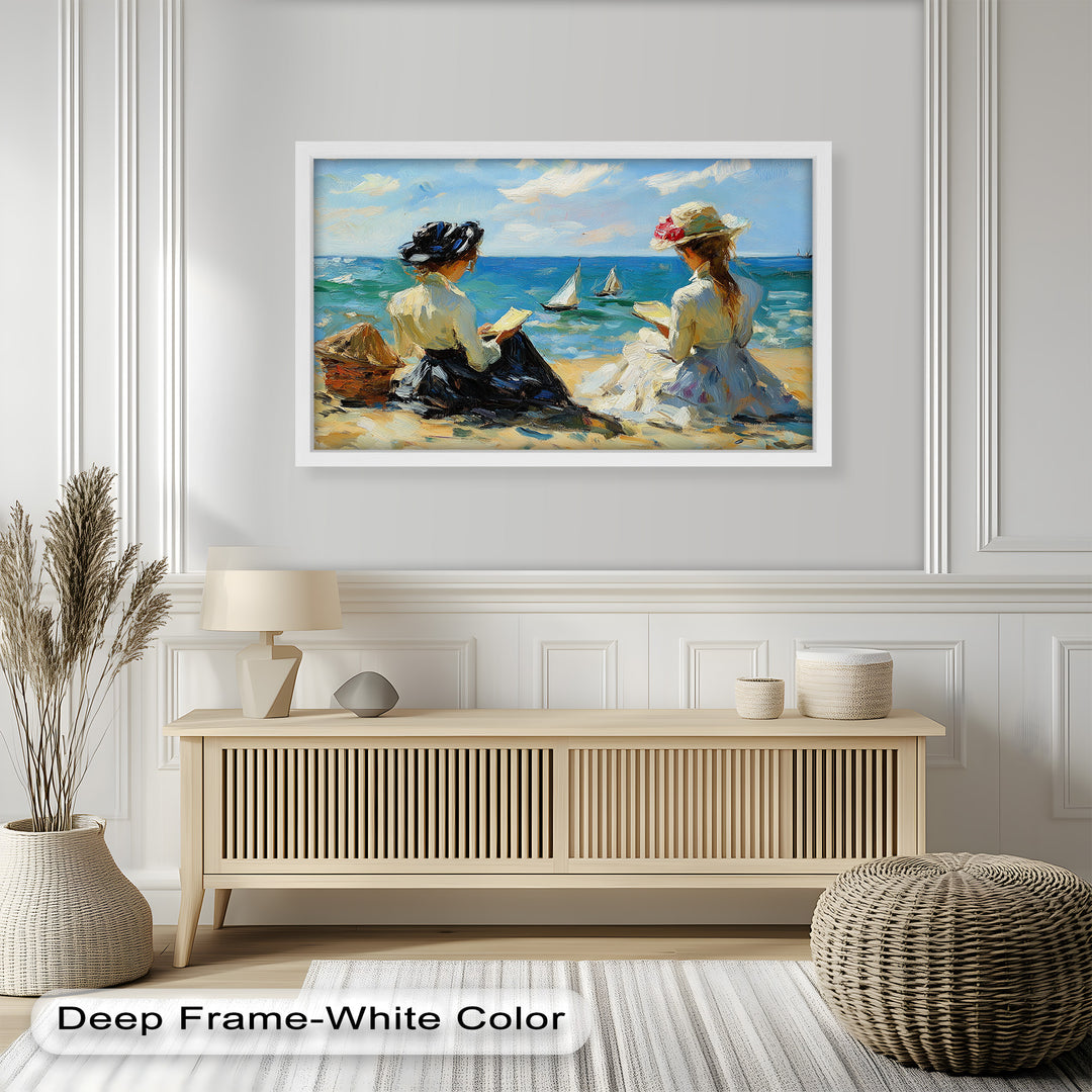 Seaside Serenity with Sailboats – Impressionist Oil Painting