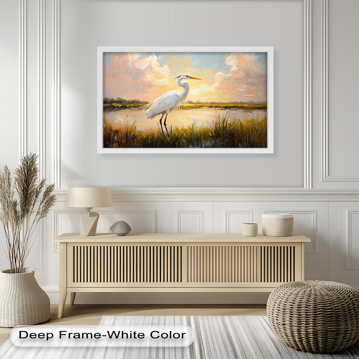 White Egret at Sunset – Animal Oil Painting