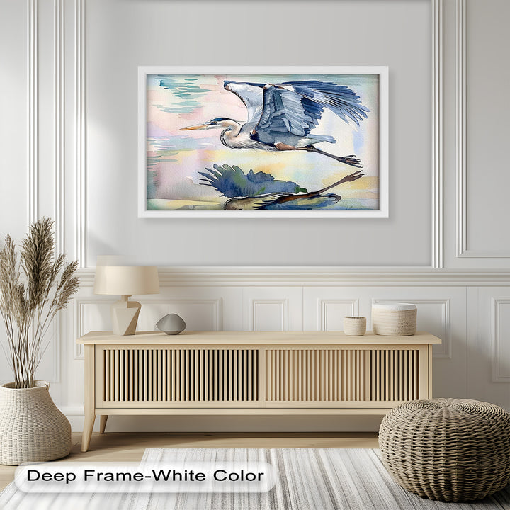 Flying Heron Bird Wall Art – Elegant Nature Oil Painting