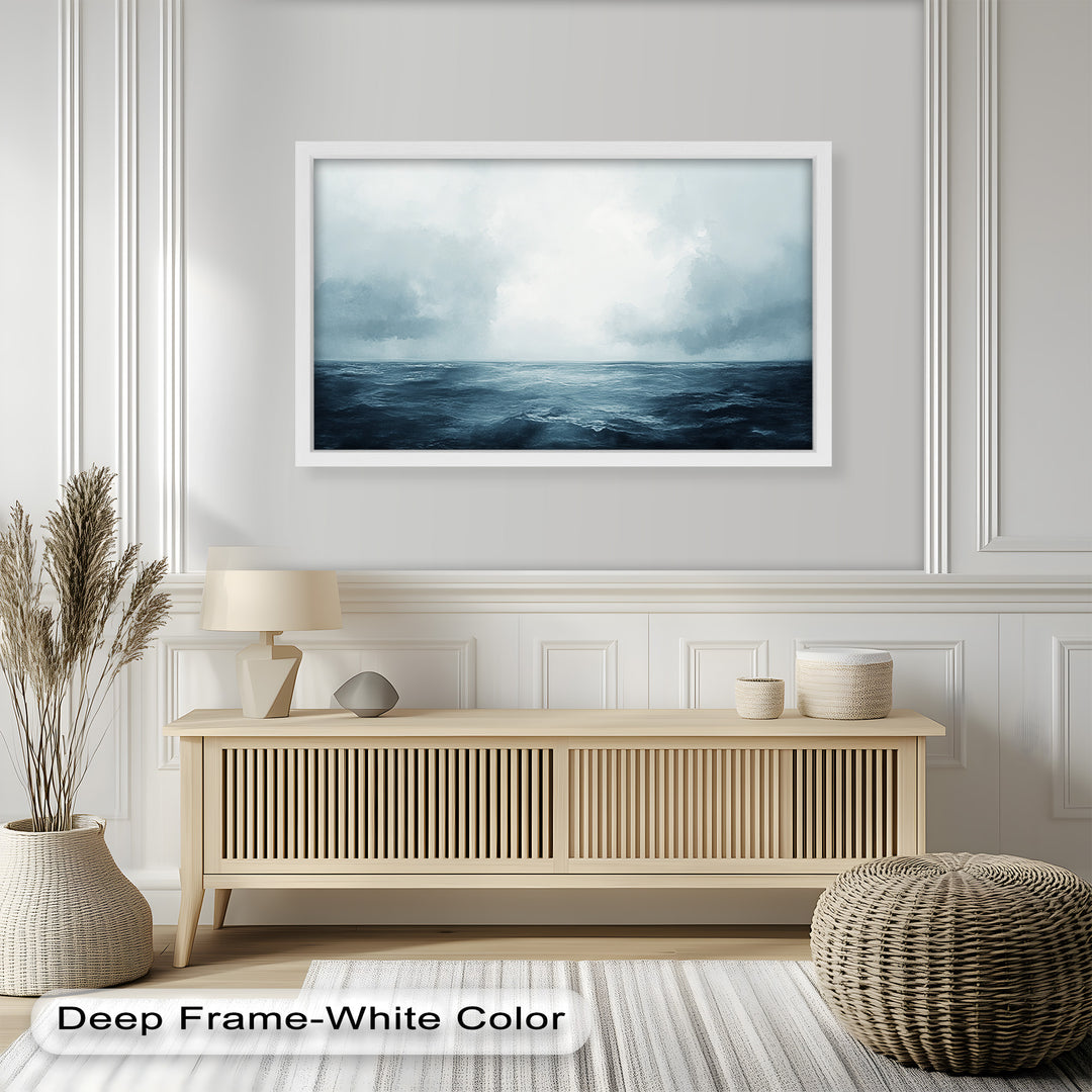 Ocean Horizon Calm – Minimalistisches blaues Meereslandschafts-Ölgemälde