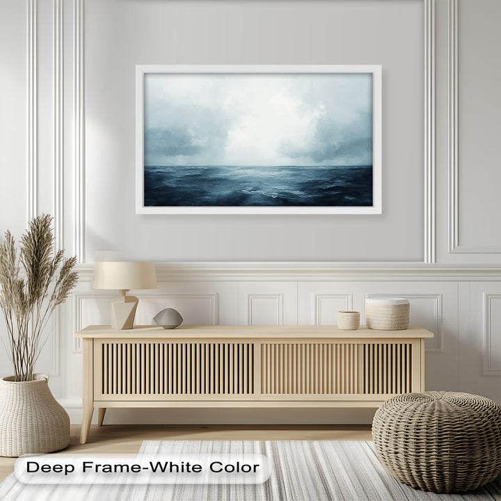 Ocean Horizon Calm – Minimalistisches blaues Meereslandschafts-Ölgemälde