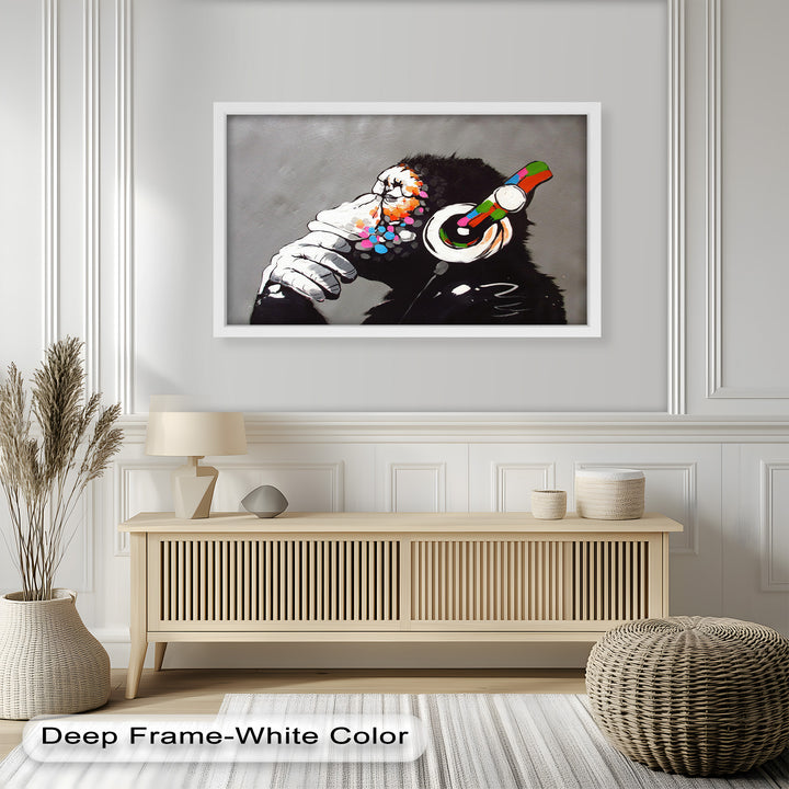 Contemplative Chimp with Headphones - Banksy Oil Painting