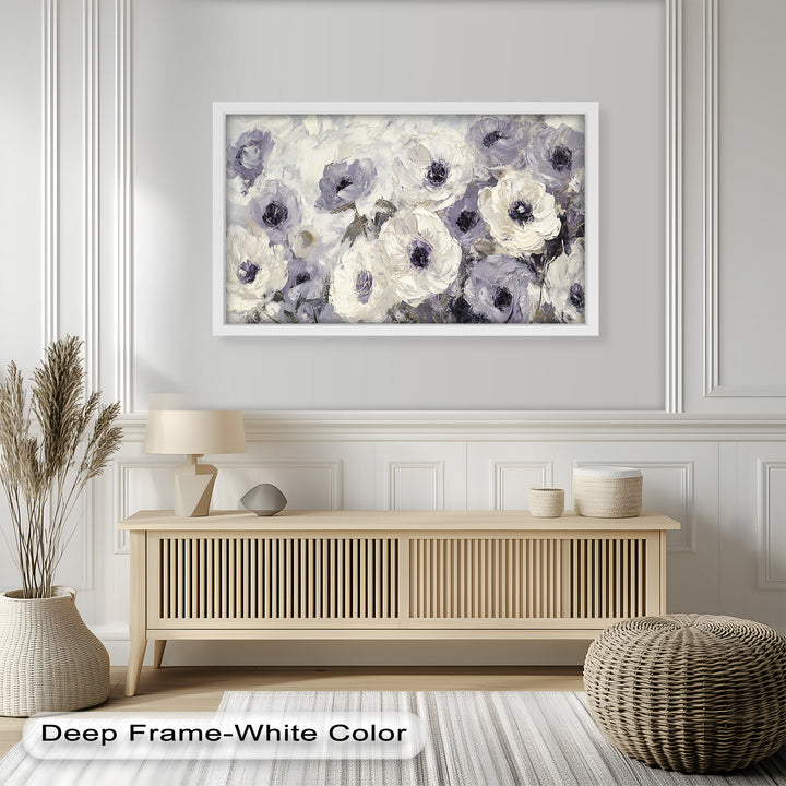 Ivory Whispers – Cream and Lavender Anemone Flower Oil Painting