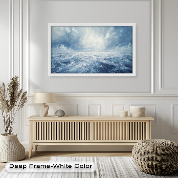 Blue Coastal Wall Art - Abstract Ocean Seascape Oil Painting