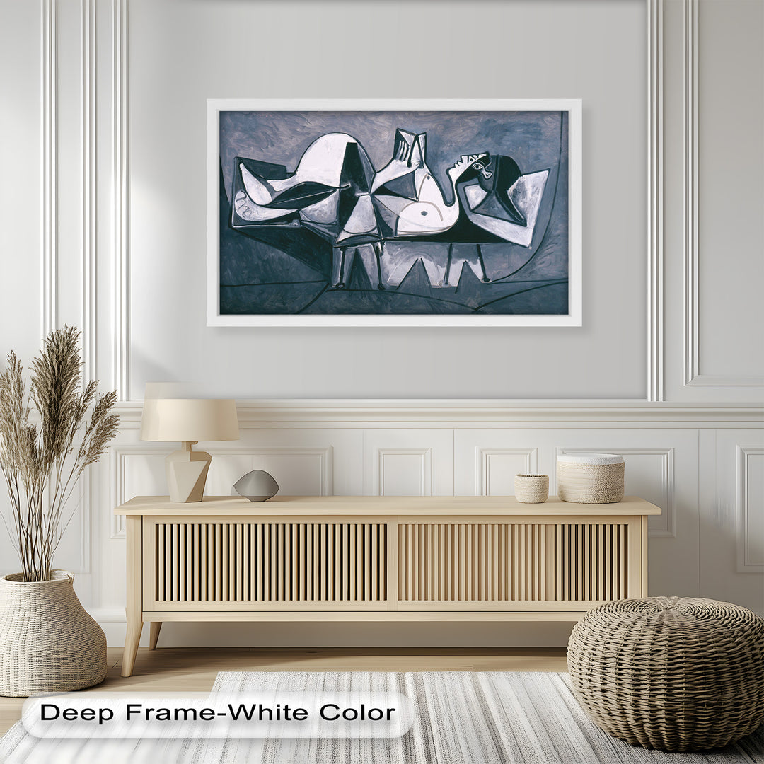 Geometry of Stillness – Monochrome Reclining Picasso Oil Painting