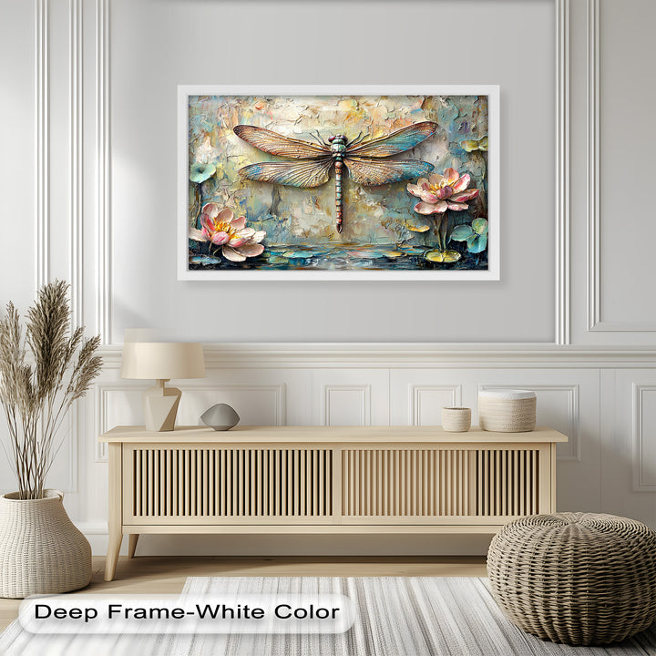 Floral Dragonfly – Framed Botanical Oil Painting