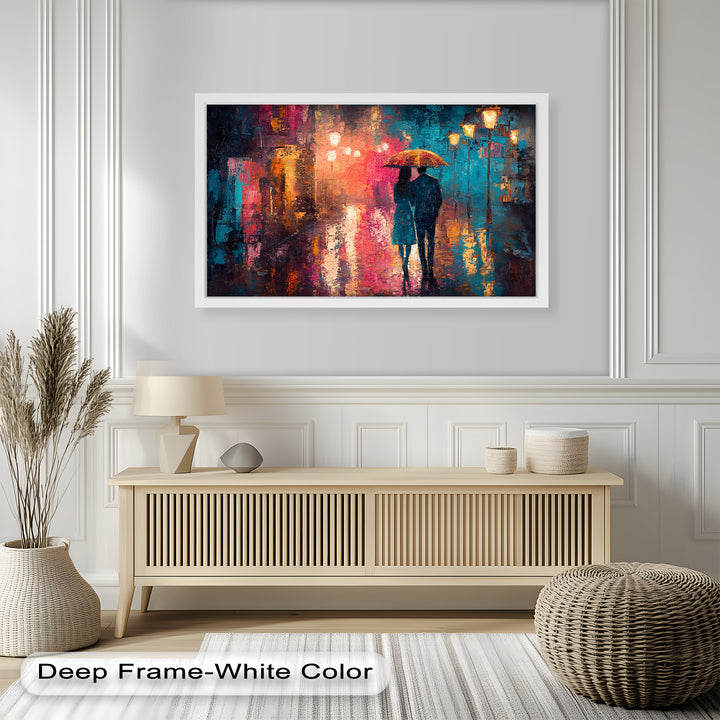 Evening Embrace – Lovers Under City Lights Love Oil Painting