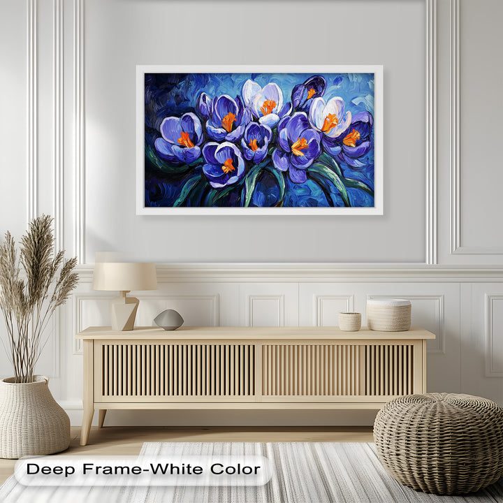 Crocus Flowers in Blue and Violet Hues - Flower Oil Painting