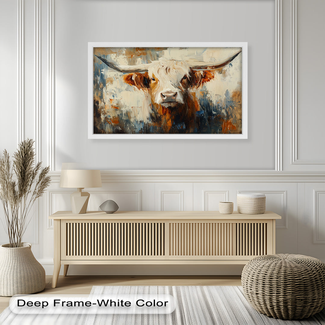 Highland Cow with White Horns – Animal Oil Painting