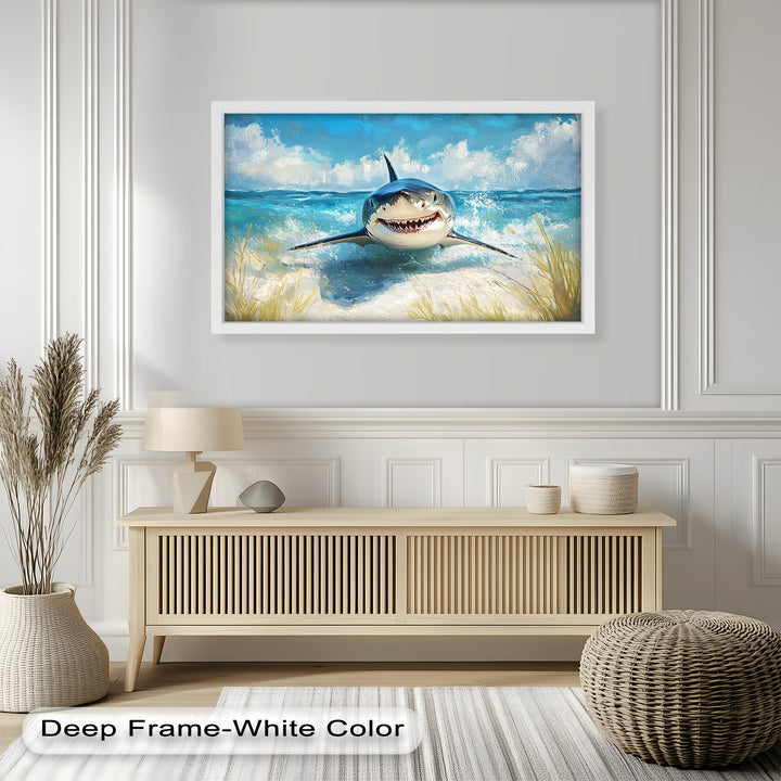 Smiling Shark by the Shore – Animal Oil Painting