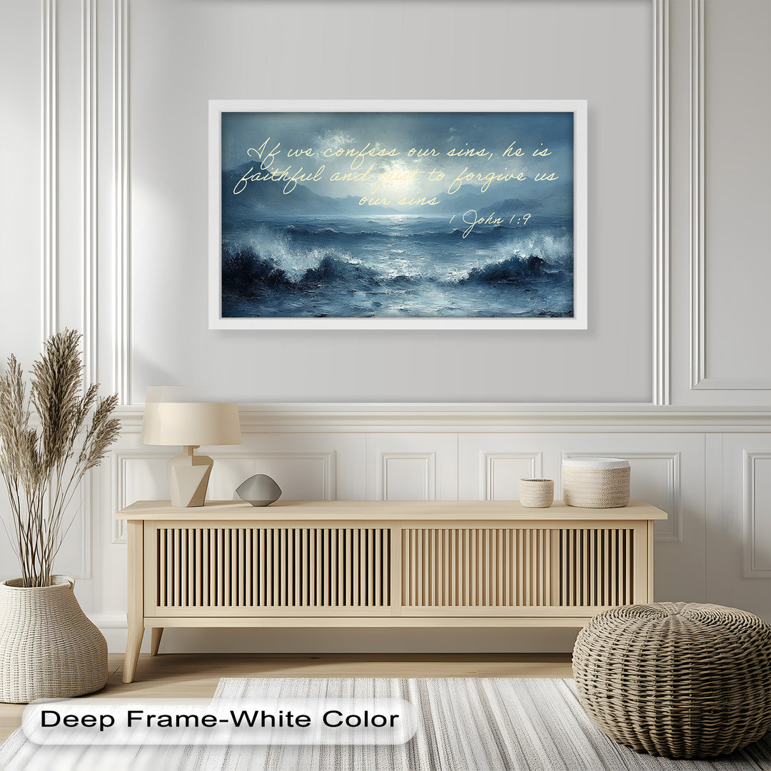 1 John 1:9 – Forgiveness and Grace Bible Verse Oil Painting