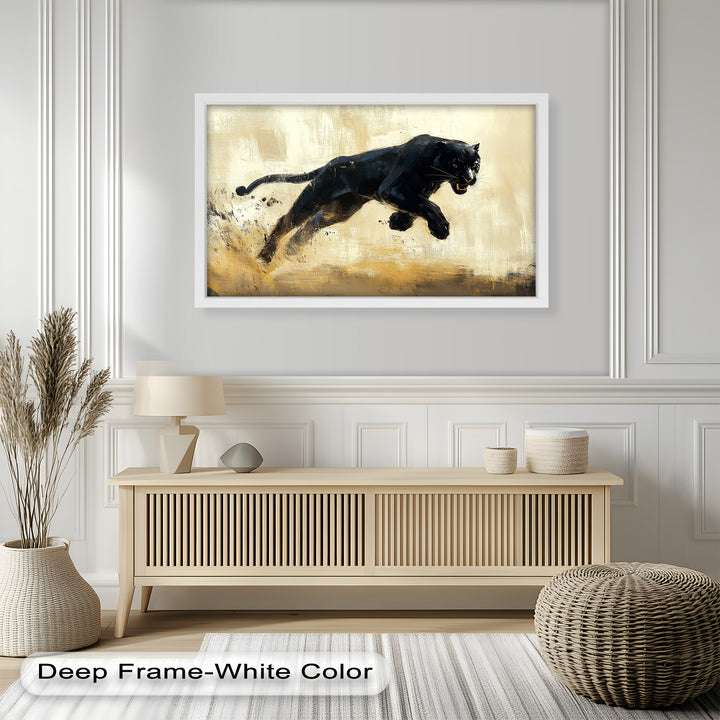 Charging Black Panther in Motion – Animal Oil Painting