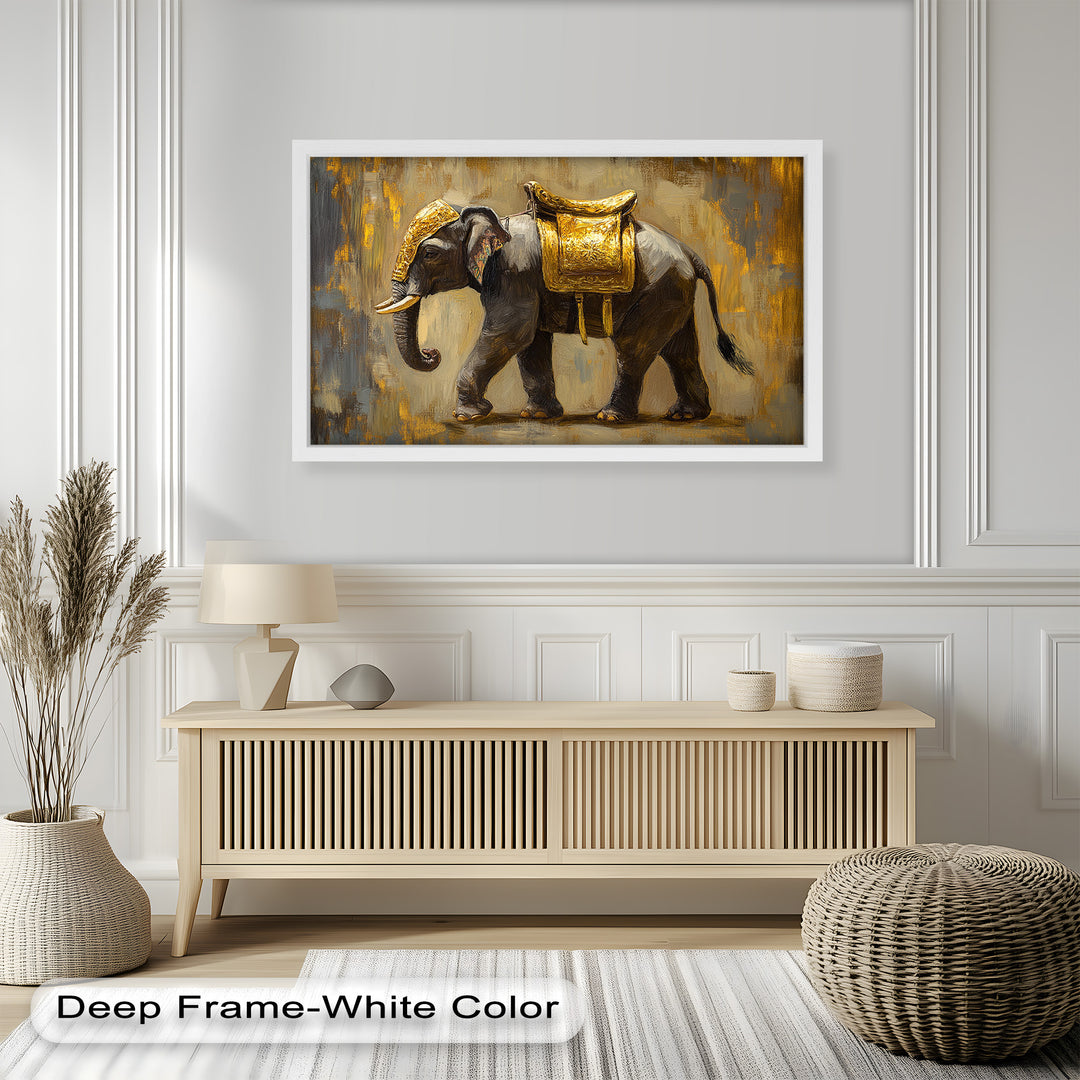 Elephant with Golden Saddle - Animal Oil Painting