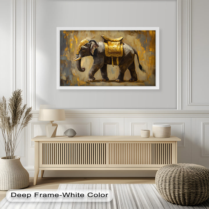Elephant with Golden Saddle - Animal Oil Painting