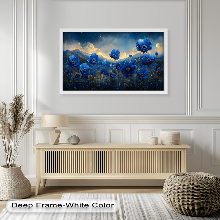 Blue Poppies Beneath a Twilight Sky - Flower Oil Painting