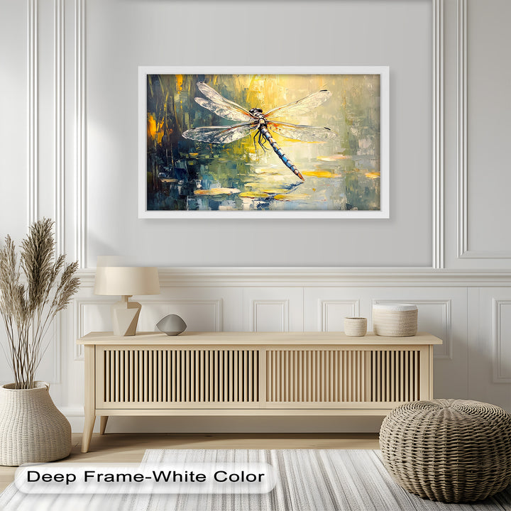 Shimmering Dragonfly Over Lily Pond – Animal Oil Painting