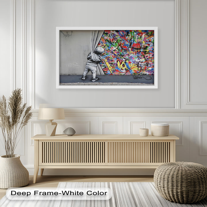 Beyond the Curtain – Banksy-Inspired Graffiti Oil Painting
