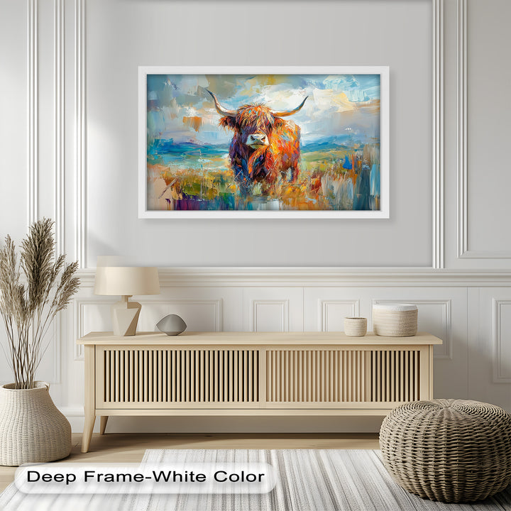 Highland Cow in Windswept Fields - Animal Oil Painting