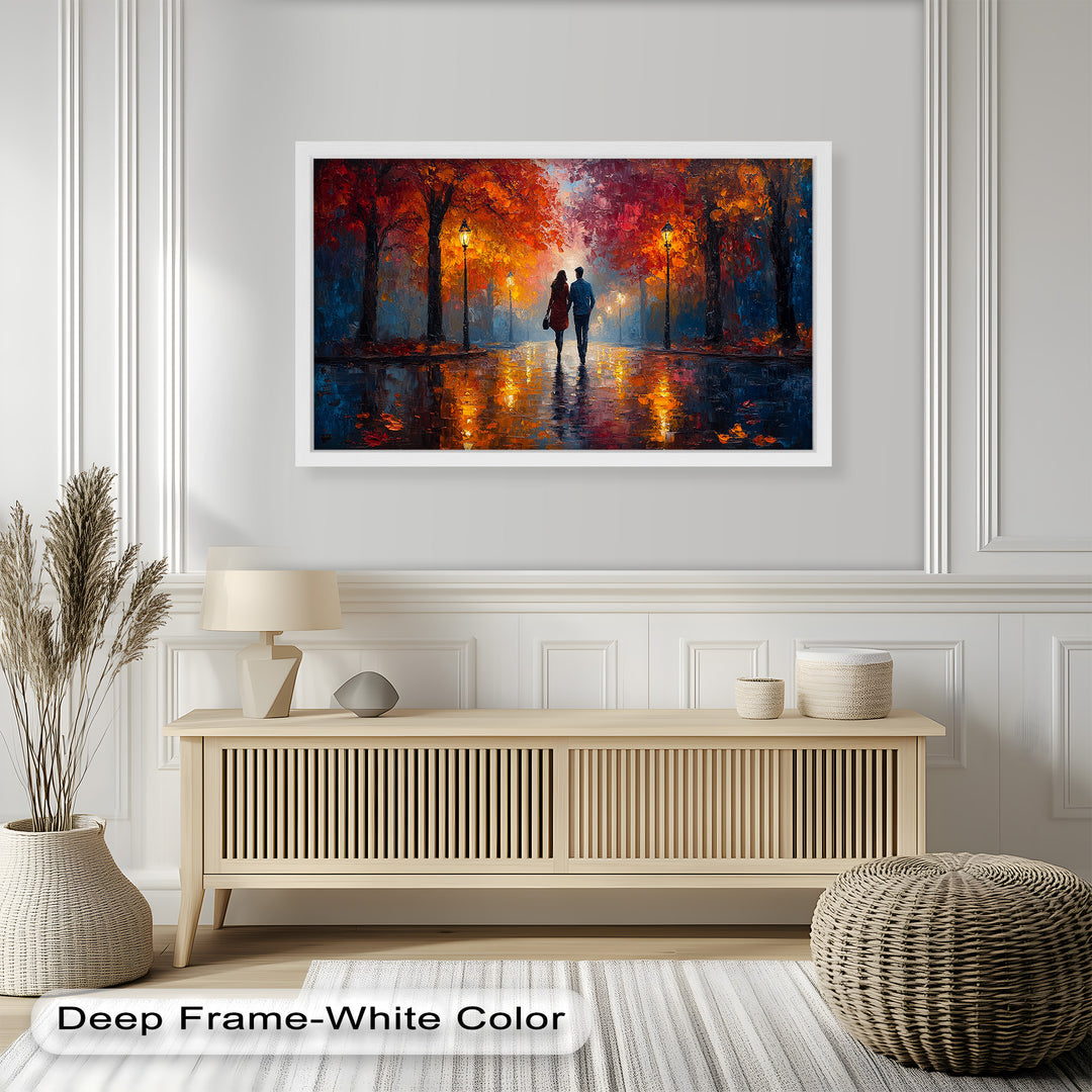 Romantic Walk Under Fiery Trees - Love Oil Painting