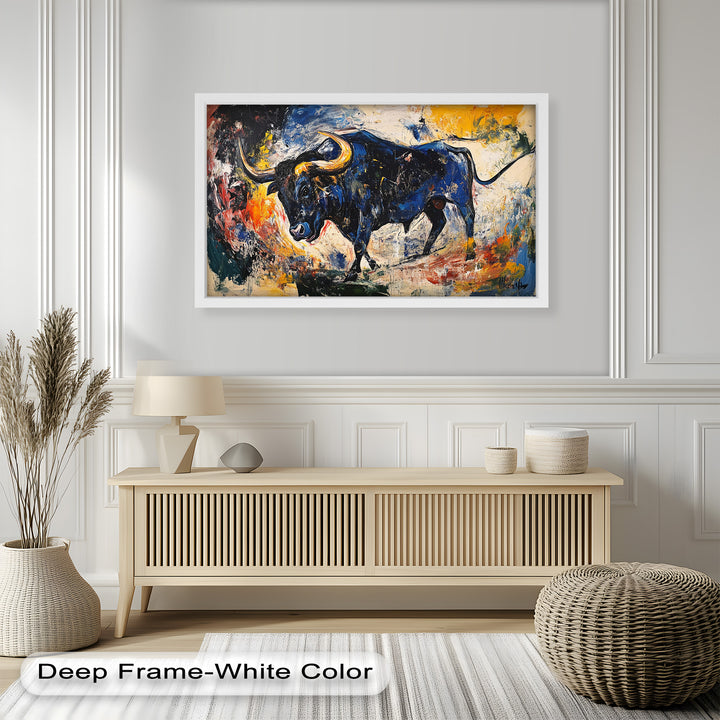 Power in Motion – Expressionist Bull Oil Painting