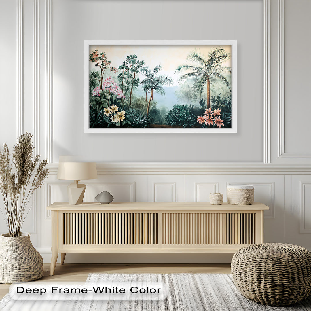 Floral Tropics Oasis – Palm Tree Oil Painting