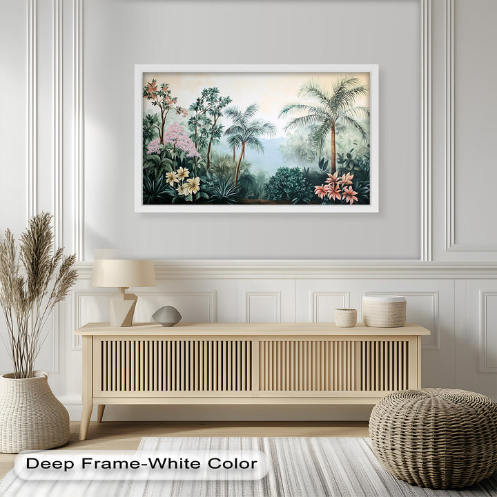 Floral Tropics Oasis – Palm Tree Oil Painting