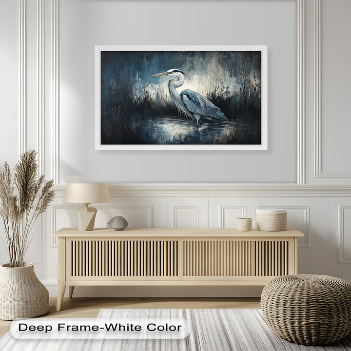Heron in Misty Marshland – Animal Oil Painting