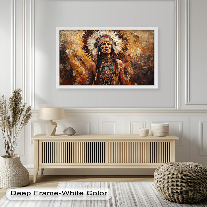 Sacred Flame – Tribal Warrior Portrait Oil Painting