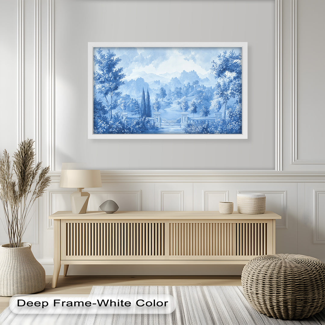 Blue Toned Garden Wall Art – Classical Landscape Oil Painting