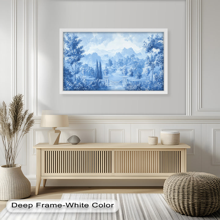 Blue Toned Garden Wall Art – Classical Landscape Oil Painting