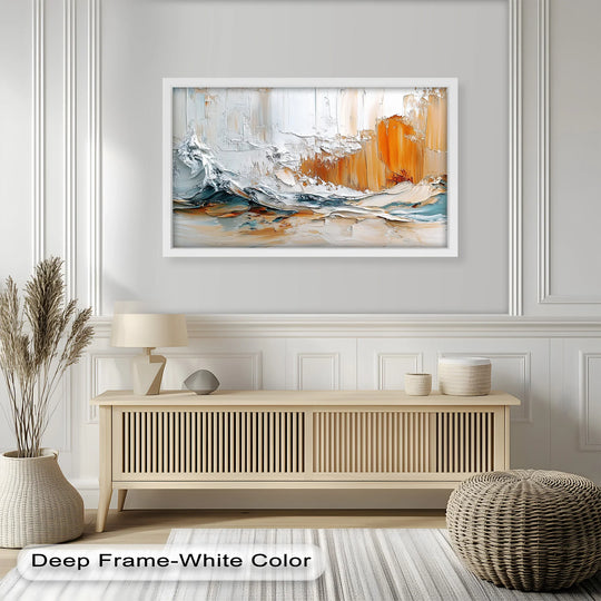 Highlighting the abstract quality, this elemental surge oil painting decoration presents an artistic cliffside scene with textured brushstrokes and dynamic color play.