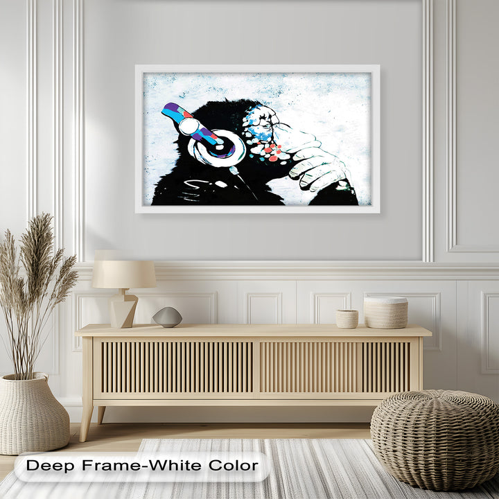 Contemplative Chimp with Headphone – Banksy Oil Painting