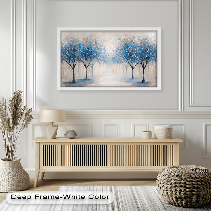 Misty Blue Blossom Trees Wall Art – Floral Oil Painting