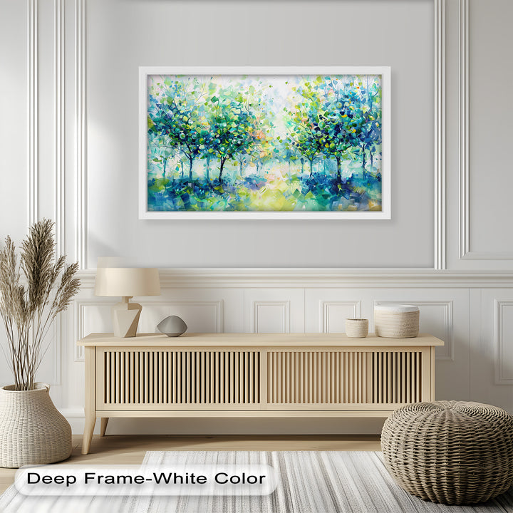 Blue & Green Forest Landscape – Abstract Nature Oil Painting