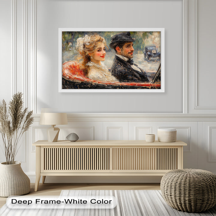Charming Couple in a Vintage Car – Impressionist Oil Painting