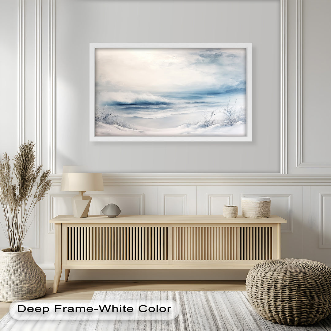 Coastal Wall Art - Snowy Beach Seascape Oil Painting