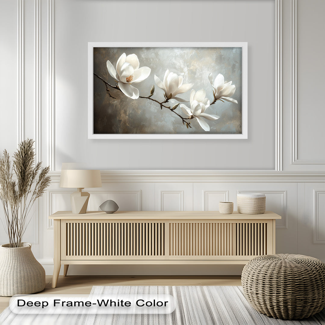 Magnolia Serenity – Cream Blossom Branch Flower Oil Painting