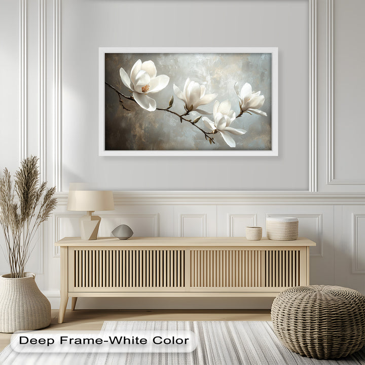 Magnolia Serenity – Cream Blossom Branch Flower Oil Painting