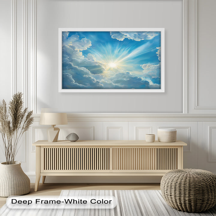 Heavenly Clouds and Radiant Sun – Luminous Sky Oil Painting
