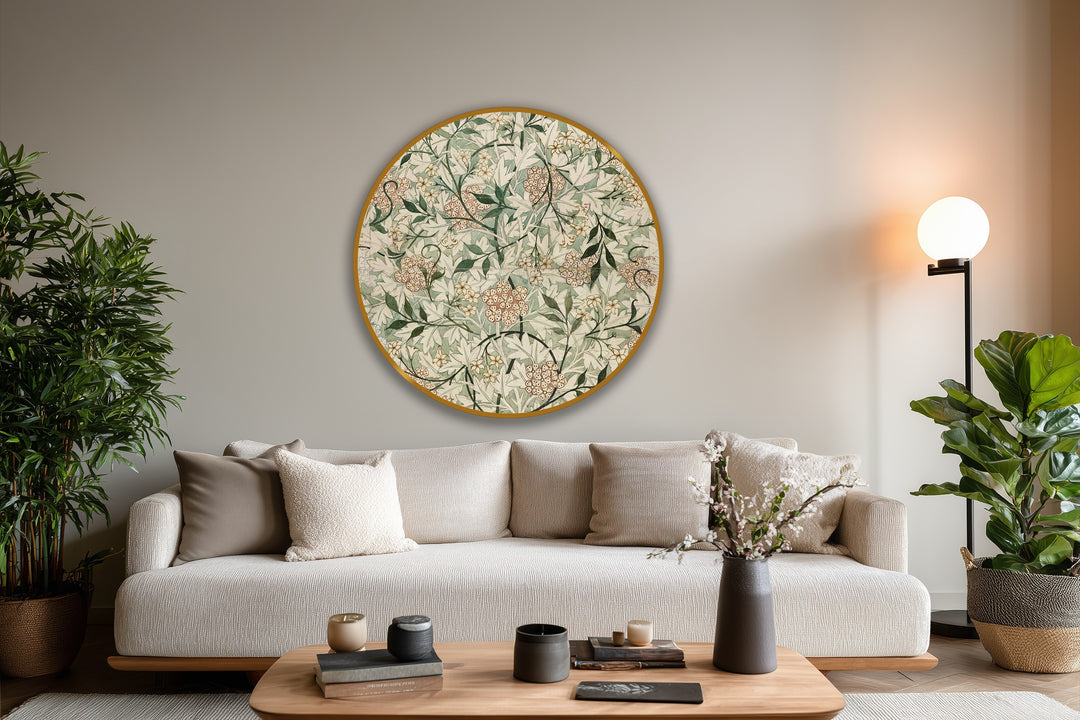 Swirling botanical pattern conveys a sense of lively movement in this vintage garden elegance oil painting art prints, its delicate florals and leaves adding gentle motion.