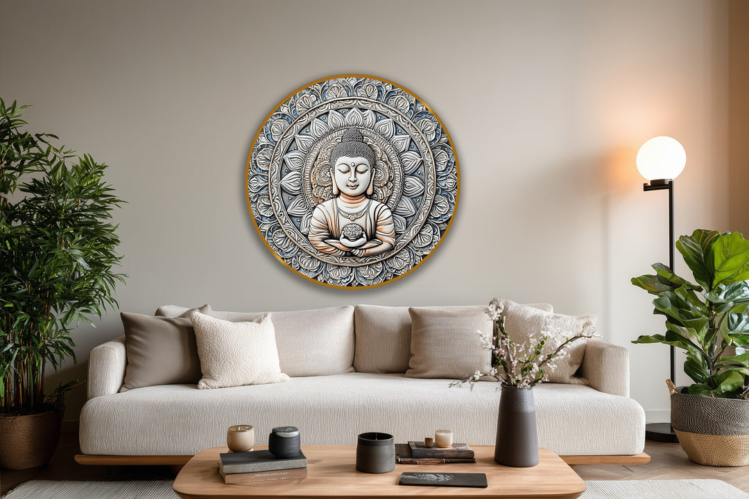 Armonía Sagrada – Mandala Buda Redonda Cuadro al óleo