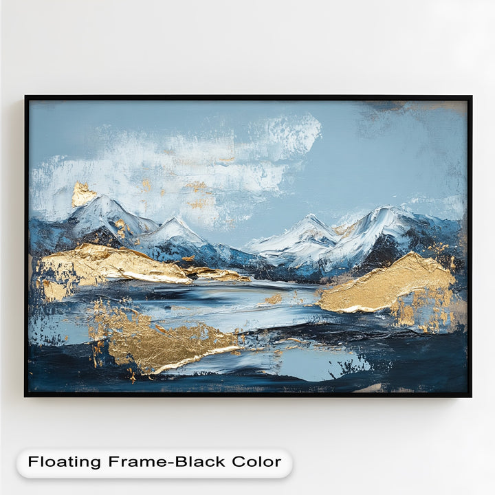 Arctic Peaks – Abstraktes Ölgemälde mit Bergmotiven in Blau und Gold