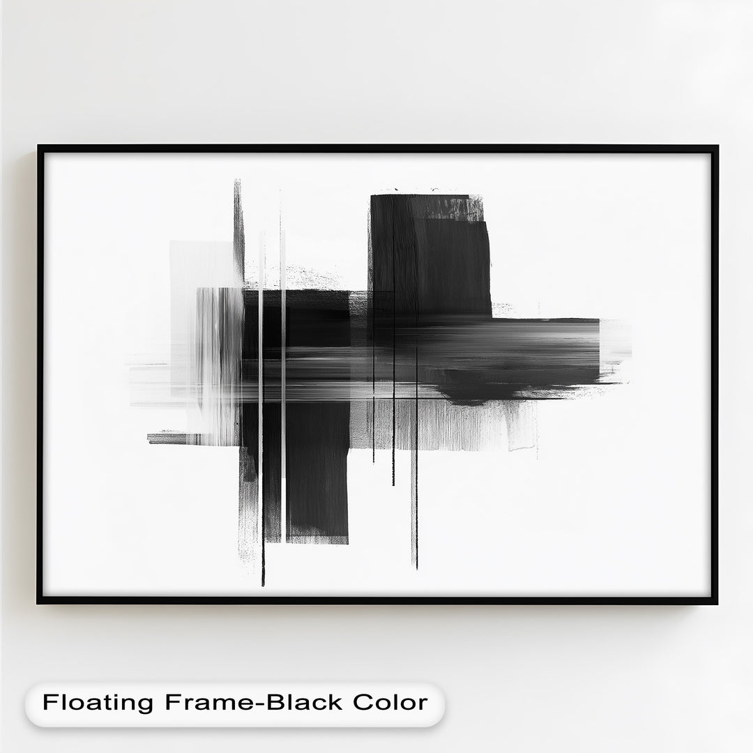 Monochrome abstrakte Linien – Schwarz-Weiß-Ölgemälde