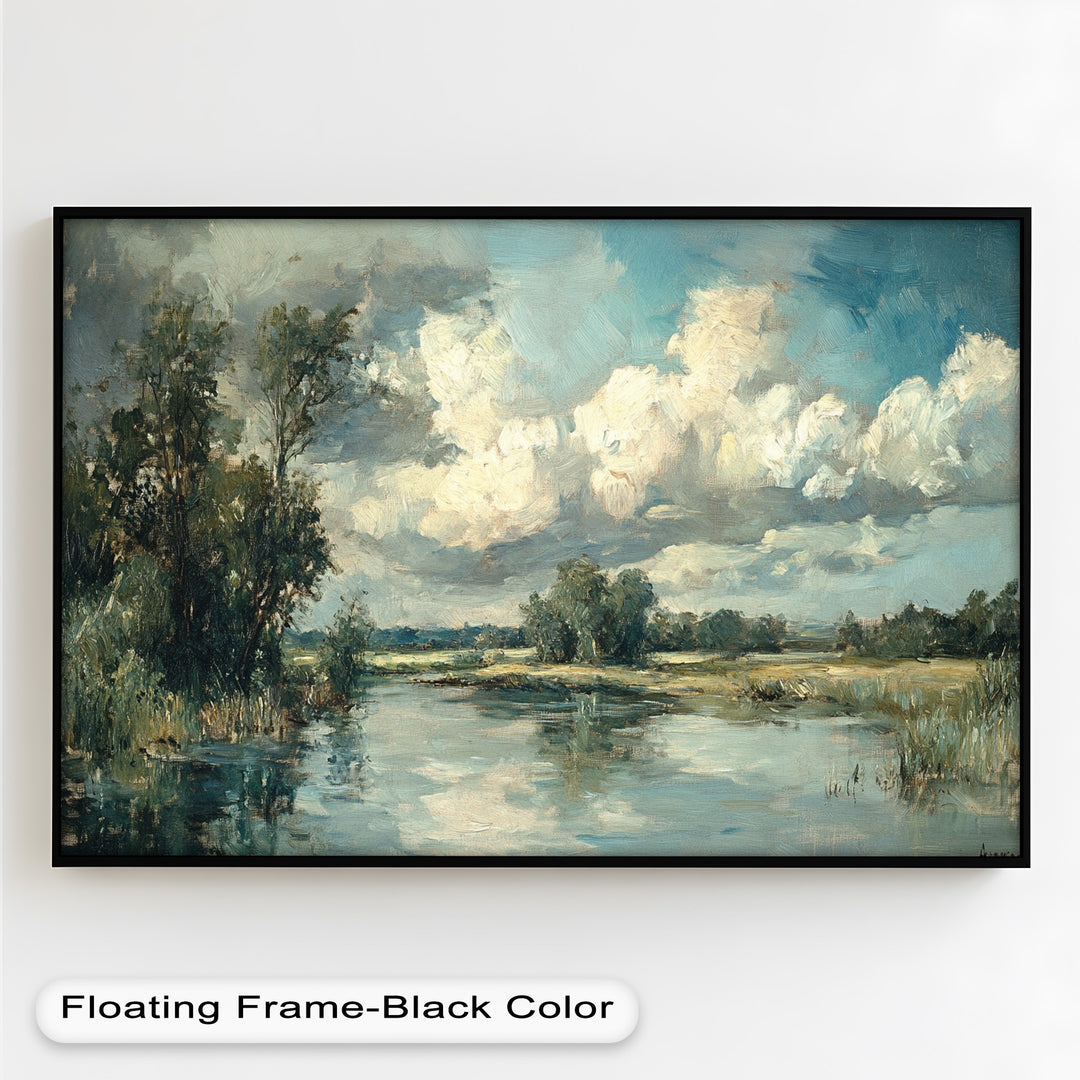 Golden Field & Mountain Horizon – Landscape Oil Painting