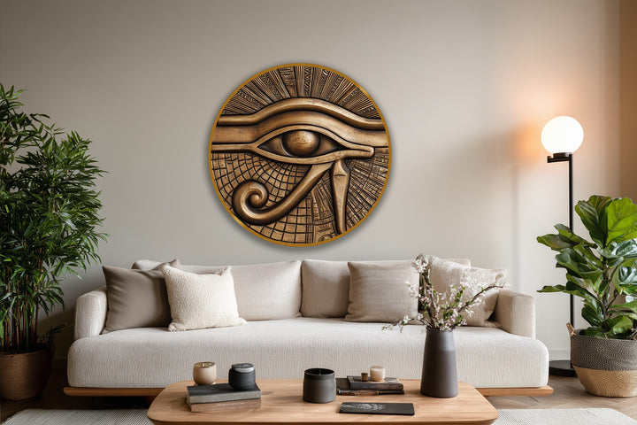 Gradual shading enhances the round Egyptian Eye, showing the mesmerizing color transition in this ancient-inspired oil painting art prints on wood.