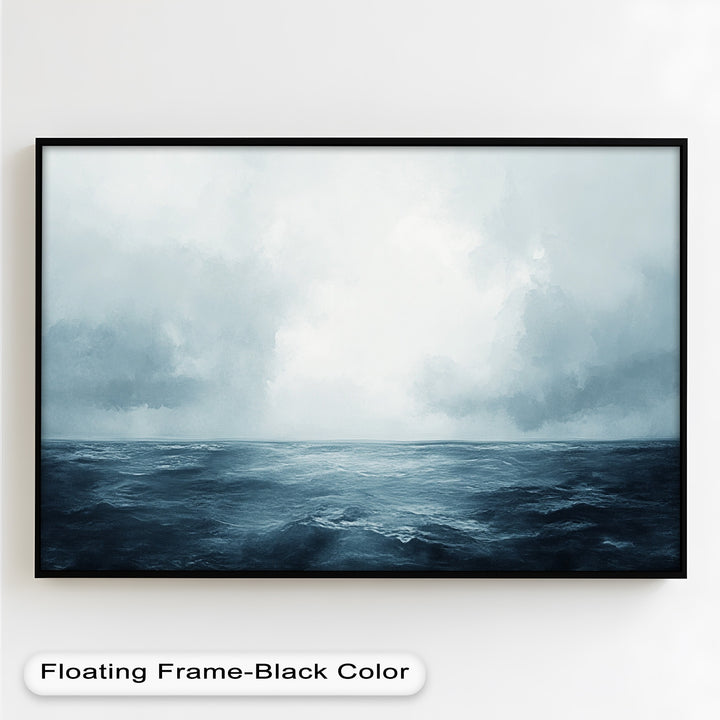 Ocean Horizon Calm – Minimalistisches blaues Meereslandschafts-Ölgemälde