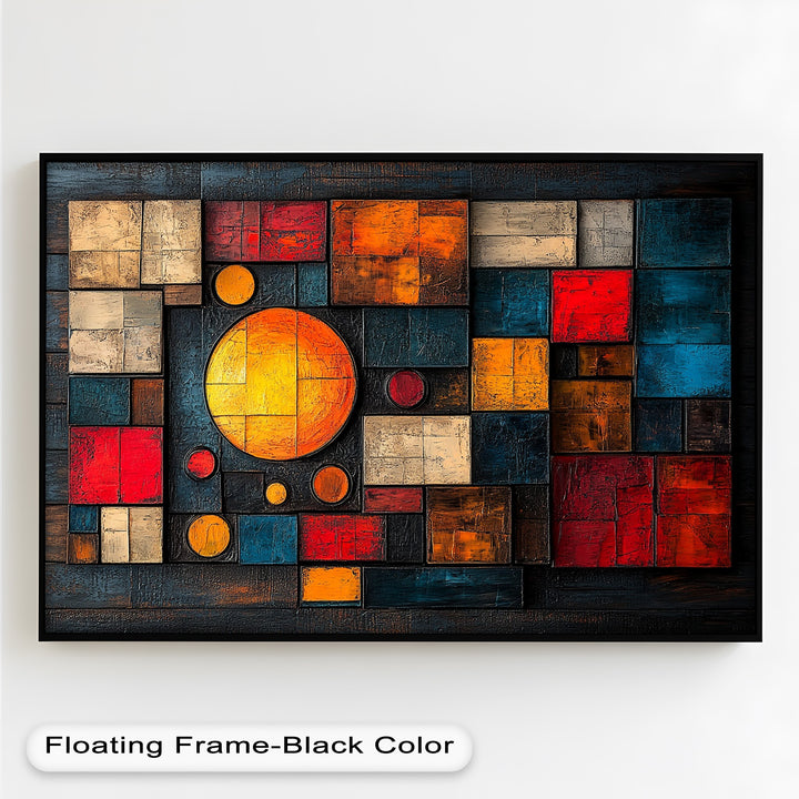 Geometrische Sunburst Fusion – Farbenfrohe Ölgemälde