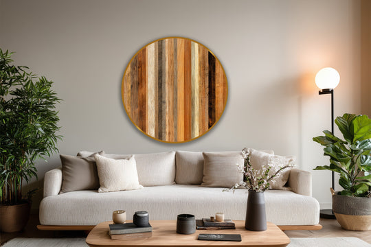 Crafted with visible texture, this natural rhythm shows the wood grain detail of the round wooden material used to create this quality oil painting wall art.