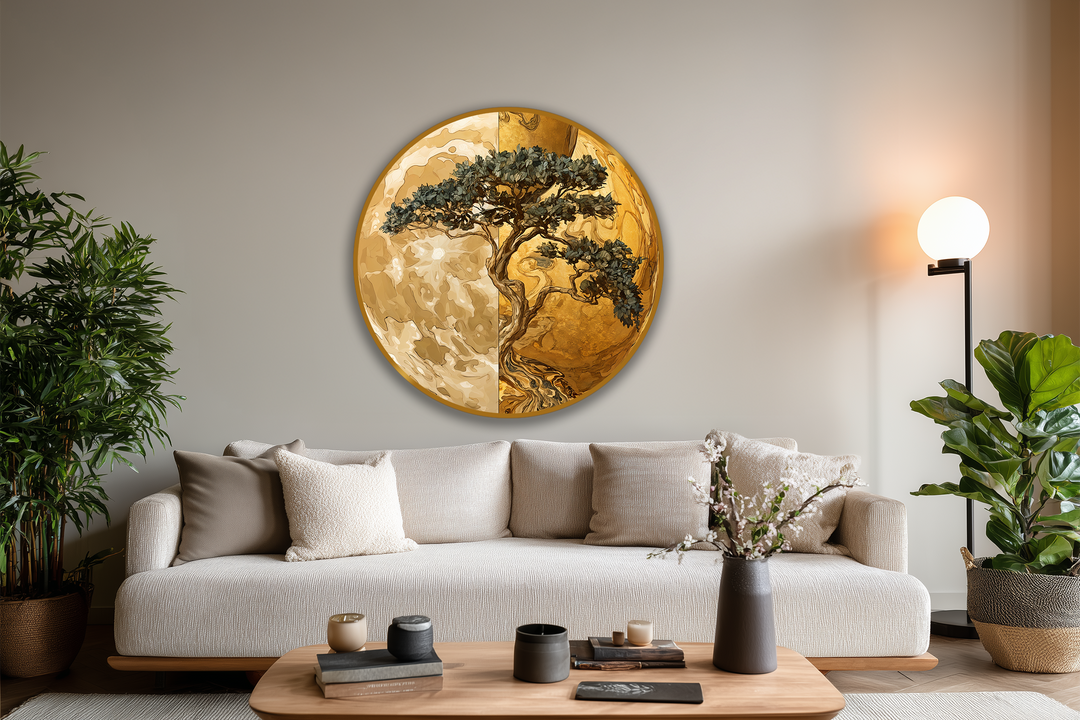 Árbol de equilibrio dorado – Redondo de dos tonos Cuadro al óleo