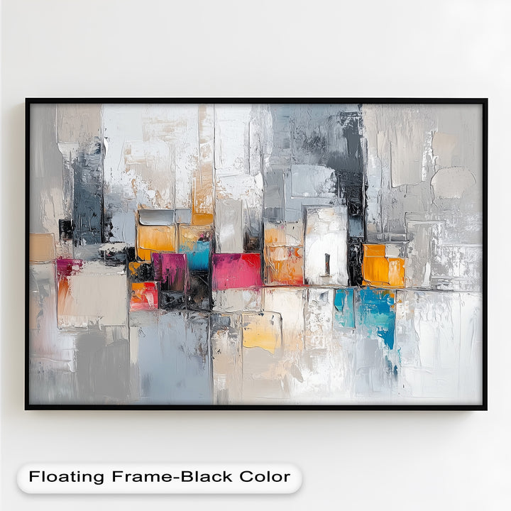 Urban Geometry – Color Block Cityscape Abstract Oil Painting